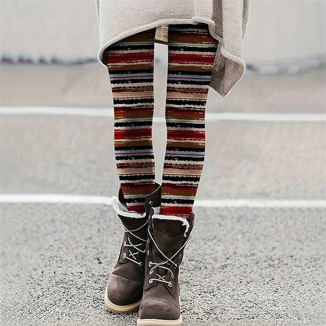  Per donna Pantaloni Leggings Streetwear Casual Lunghezza intera Vita Alta A righe Elastico in vita Stampato Traspirabilità Confortevole Elasticizzato Vacanza Streetwear Abbigliamento quotidiano Rosso