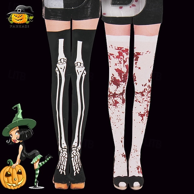  2 páry kostlivých lebek, halloweenských rukavic, ponožek a punčocháčů, které svítí ve tmě, hororových a strašidelných kostýmů pro dospělé a ženy, halloweenských karnevalových a párty kostýmů, snadné