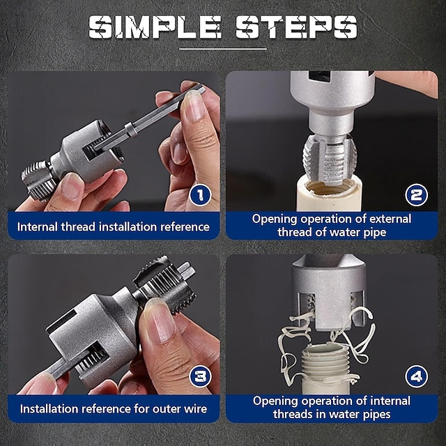 2Pcs Pipe Thread Cutting Tool Integrated Internal & External Pipe ...