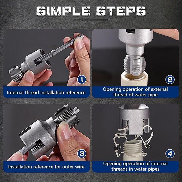 2Pcs Pipe Thread Cutting Tool Integrated Internal & External Pipe ...