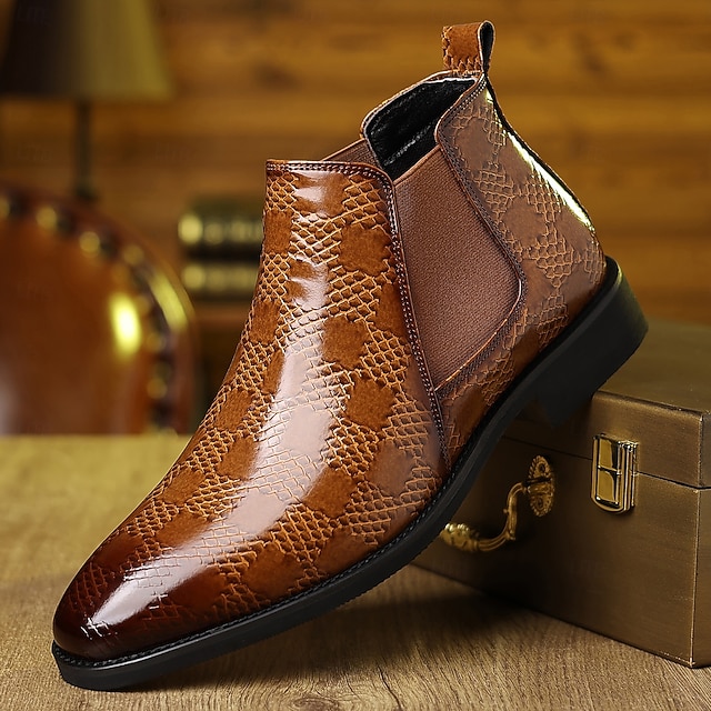  Bottines Chelsea marron pour homme en cuir gaufré crocodile – élégantes chaussures habillées à enfiler pour le bureau, les dîners et les occasions formelles