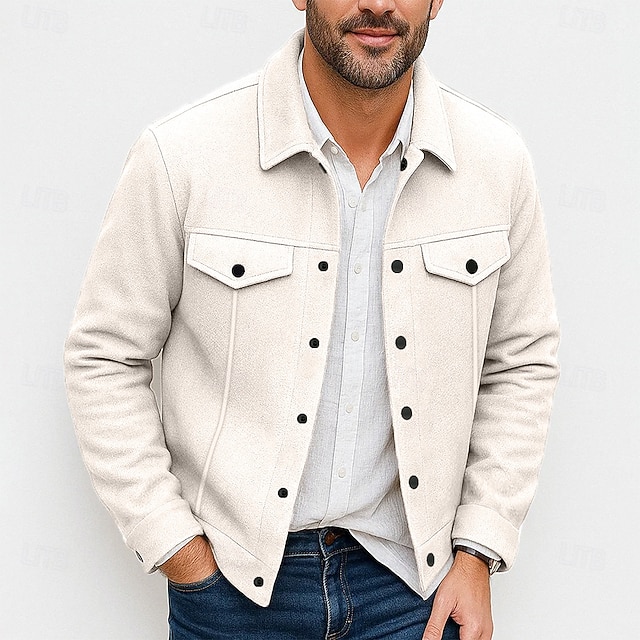  Herren Leichte Jacke Hemdjacke Formell Heim Tragbar Knopf vorne Frühling Herbst Winter Einfarbig Aktiv Vintage Umlegekragen Regulär Schwarz Weiß Khaki Grau Jacken