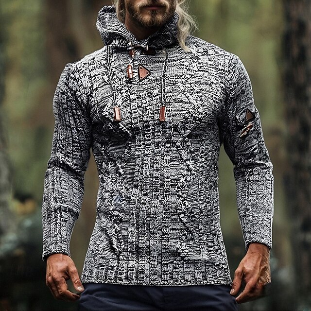 Men's Pullover Sweater Jumper Knit Sweater Ribbed Knit Regular Tops Knitted Plain Hooded Fashion Basic Vacation Daily Wear Clothing Apparel Fall Winter Black Brown M L XL4