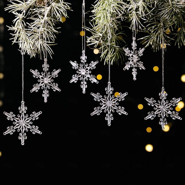  6 stk. krystall snøfnuggpynt i julekrystall, hengende snøfnuggpynt i akryl, rosa istapp-snøfnuggpynt i 3 farger til juletrefest, hjemmedekorasjon