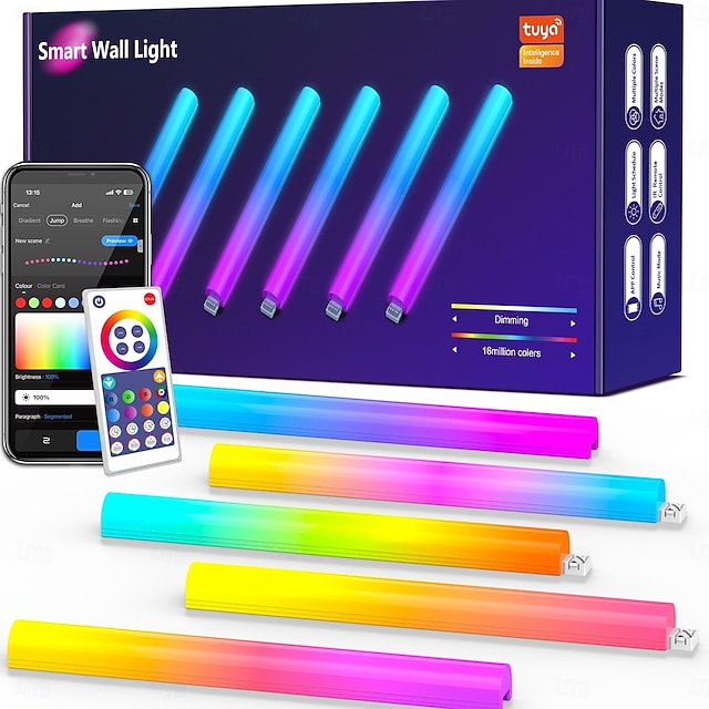  Glide-vägglampor 6 st, RGB LED-lampa, smart spellampa som fungerar med Alexa och Google Assistant, RGB-ljusramp, LED-vägglampor för sovrum