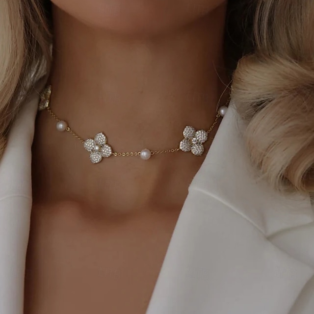  Choker ketting Zirkonia Kunstdiamanten Dames Elegant leuke Style Bloemig Bloemvorm Bruiloft Onregelmatig Kettingen Voor Bruiloft Feest Verjaardag