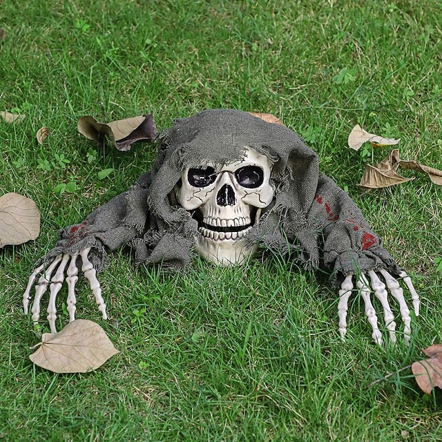  Decorazione di Halloween con teschi, braccia e paletti per giardino interno ed esterno, teschi e scheletri, prato, cimitero per decorazioni di Halloween