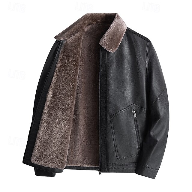 Men's Jacket Casual Jacket Outdoor Vacation Warm Zipper Pocket Fall Winter Plain Fashion Streetwear Standing Collar Regular Black Brown Coffee Jacket4