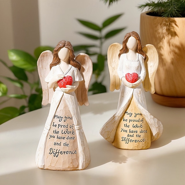  1 pezzo di un angelo creativo in resina che tiene un cuore rosso con uno slogan in inglese è un elemento decorativo adatto per pareti di sfondo per TV, ingressi, sale studio, scrivanie per uffici e