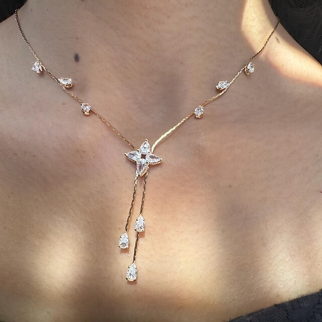 Pendant Necklace Zircon Rhinestones Women's Tassel Lolita Sweet Floral Flower Shape Wedding Y Shaped Necklace For Wedding Party Birthday4