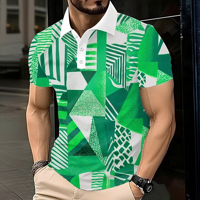  Homme Abstrait Géométrique Polo Manche Courte Polos Revers Vêtement décontracté de travaile Affaires Athleisure Impression 3D Boutons Été Bleu Orange Vert