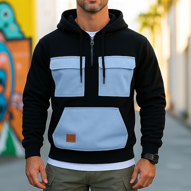  Per uomo Felpa con cappuccio Felpa con cappuccio e zip corta Felpa con cappuccio in pile Felpa con cappuccio tattica Rosso Blu Viola Verde Cachi Con Cappuccio Semplice Patchwork Cerniera Blocco di
