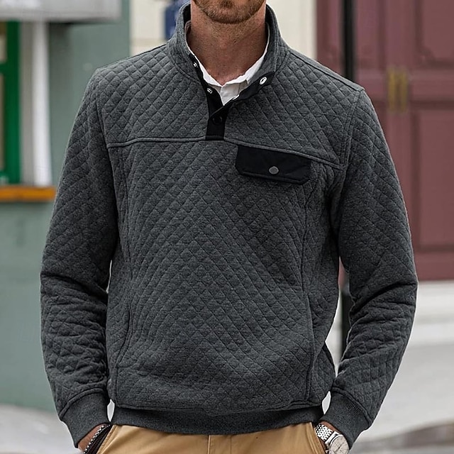  Homens Moletom Moletom Waffle Moletom com capuz Adamascado Preto Branco Verde Cinzento Colarinho Clerical Tecido Patchwork Desportos e Ar livre Casual Diário Roupa de rua Legal Roupa de Esporte