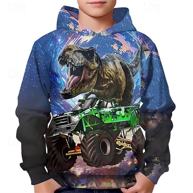  Pojkar 3D Dinosaurie Huvtröja Långärmad Vår Höst Mode Streetwear Barn 4-12 år Huva Utomhus Ledigt Dagligen Normal