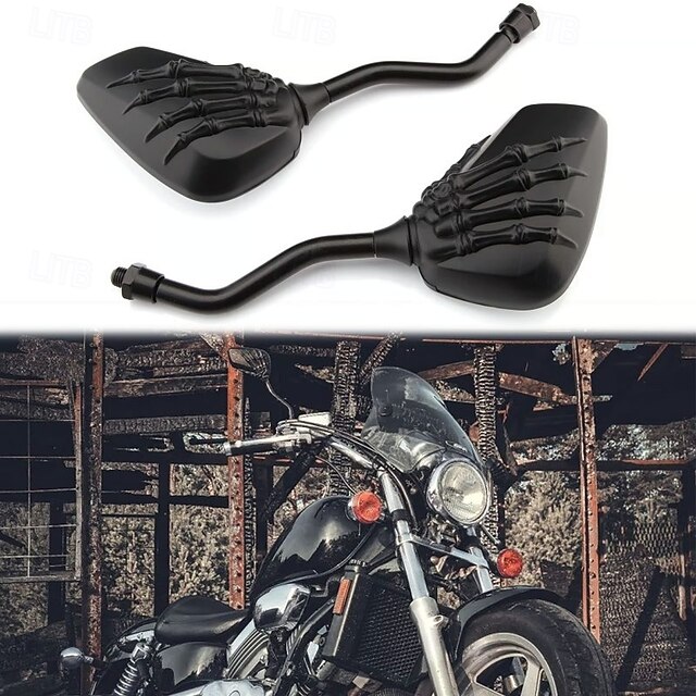  Pares de espejos retrovisores laterales con diseño de calavera y garra fantasma para motocicletas, espejos retrovisores reflectantes modificados para motos eléctricas Harley y scooters, piezas de conducción elegantes.