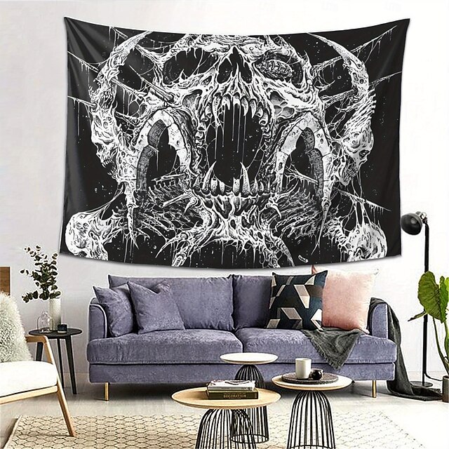 Gothic Skull Horror Tapestry – Black and White Skeleton Wall Hanging for Bedroom, Living Room, Dorm Decor4
