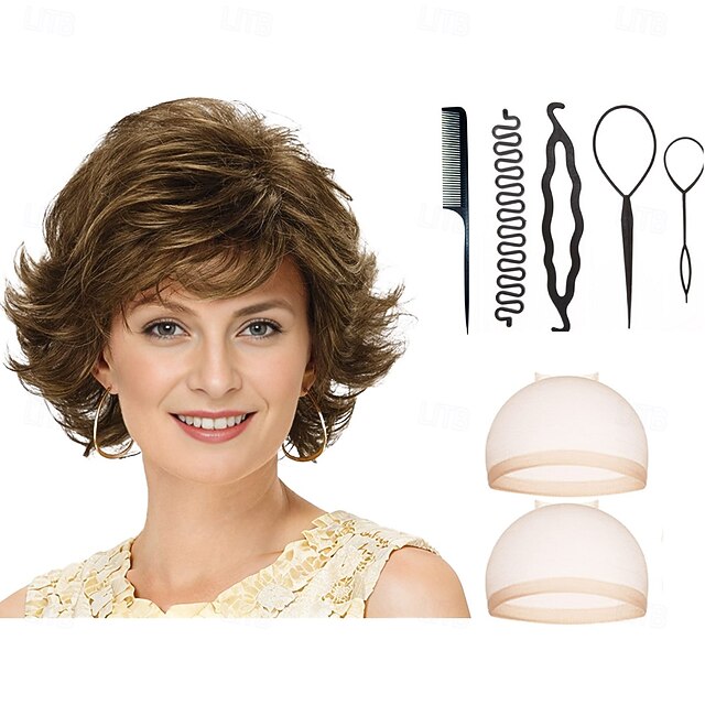  Mid Length Color Me Beautiful WhisperLite Wig Beautiful Mid-Length Layered Waves with Elegant Wispy Bangs  With 2PCS HD Wig Cap and Hairdressing Tool Set