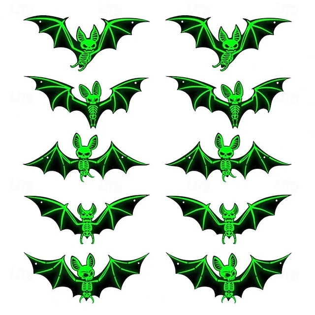  10 pezzi di decorazioni per l'atmosfera horror di Halloween, appese agli alberi con luce notturna fluorescente da pipistrello stereoscopico 3D, decorazioni per feste e case infestate