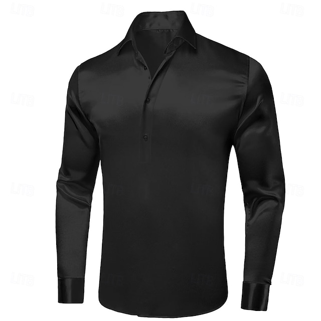  Herren Hemd Seidenartig Satinhemd Kleidhemd Freizeithemd Abschlussballhemd Einfach Formell Hochzeit Schwarz Weiß Rote Königliches Blau Langarm Revers Frühling & Herbst Ganzjahres Bekleidung Rein