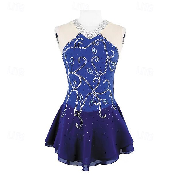 Figure Skating Dress Women's Girls' Dancewear Patchwork Open Back High Elasticity Mesh  Sleeveless Ice Skating Dress