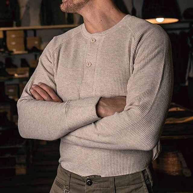 Men's Sweater Pullover Sweater Jumper Ribbed Knit Regular Tops Knitted Slim Fit Plain Henley Knitwear Contemporary Casual Daily Wear Clothing Apparel Fall Beige S M L4