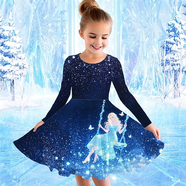  Mädchen' 3D Cartoon Kleid Langarm Sommer Frühling Urlaub Täglich Ferien Prinzessin Schön Süß Kinder 4-12 Jahre Freizeitkleid A Linie Kleid Knielang Normale Passform