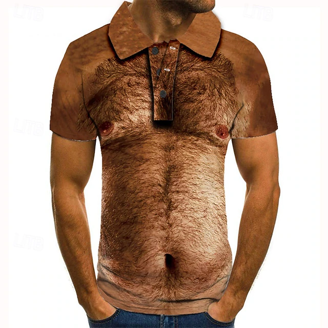 Men's Graphic Cosplay Polo Shirts Golf Shirt Short Sleeve Polo Shirts Collared Shirts Casual Vacation Wear Rave Wear Party Outfits Buttons 3D Print Yellow Brown 5