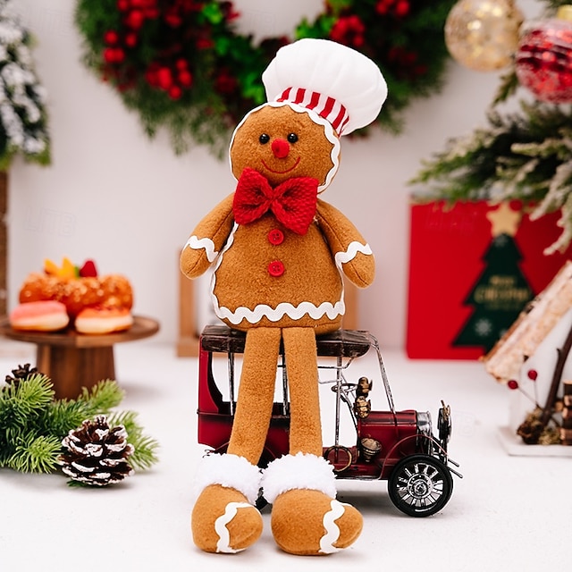  Christmas Plush Decoration Gingerbread Man Plush Doll Hanging Leg Design Christmas Cookie Man Stuffed Ornament Festive Holiday Window Display Decoration Christmas Party Home Decor Gift