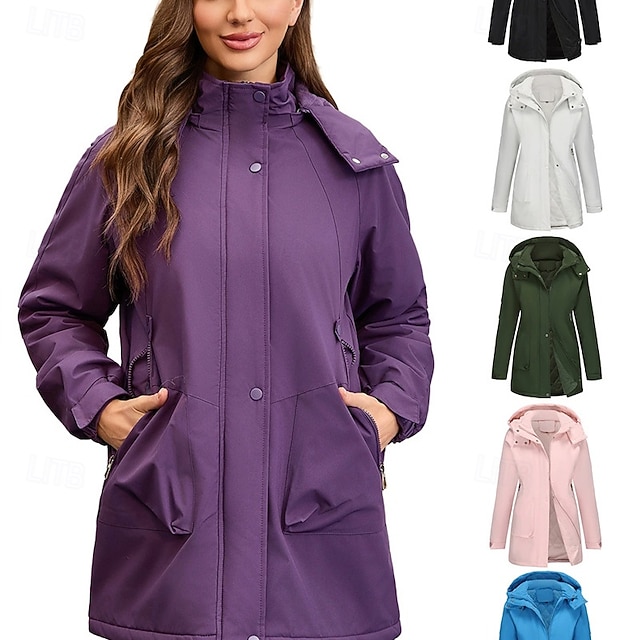  Femmes Veste Décontractée Chaud Confortable Fermeture éclair Avec Poches Mode Extérieur Uni Sortir Week-end Fermeture éclair Régulier À capuche Coupe régulière manche longue Vêtements d'extérieur