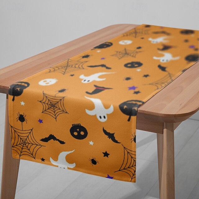 Chemin De Table D'halloween En Lin Rouge Noir Et Orange, 35 X