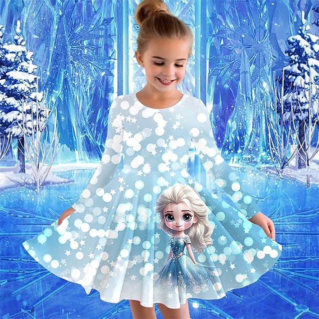  Tyttöjen 3D Piirretty Mekko Pitkähihainen Kesä Kevät Loma Päivittäin Pyhäpäivä Prinsessa Kaunis Makea Lapset 4-12 vuotta Rento mekko A linjainen mekko Polvipituinen Normaali