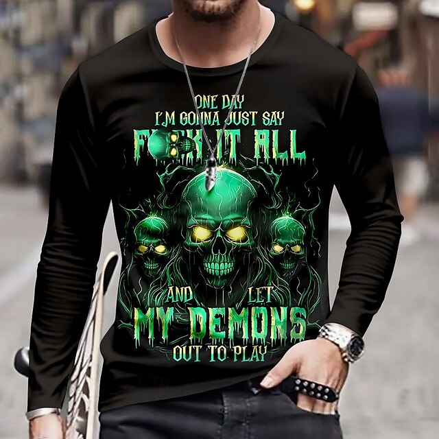 Halloween Men's Skull Skeleton T Shirt Long Sleeve T shirt 3D Print Crew Neck Shirt Fashion Exaggerated Street Casual Daily Black Summer Spring Fall Clothing Apparel S M L XL XXL XXXL4