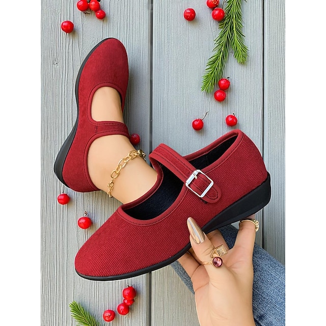  sapatilhas mary jane vermelhas femininas com tira de fivela ajustável, sola antiderrapante confortável, roupa casual e festiva de natal