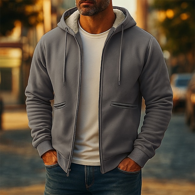  Per uomo Felpa con cappuccio Felpa con cappuccio a zip intera Felpa con cappuccio in pile Felpa con cappuccio foderata in pile Giallo Verde militare Cachi Grigio scuro Con Cappuccio Semplice Patchwork