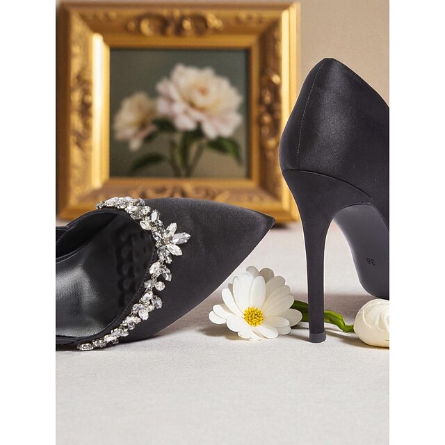 Satin Pointed Toe Heels with Applique