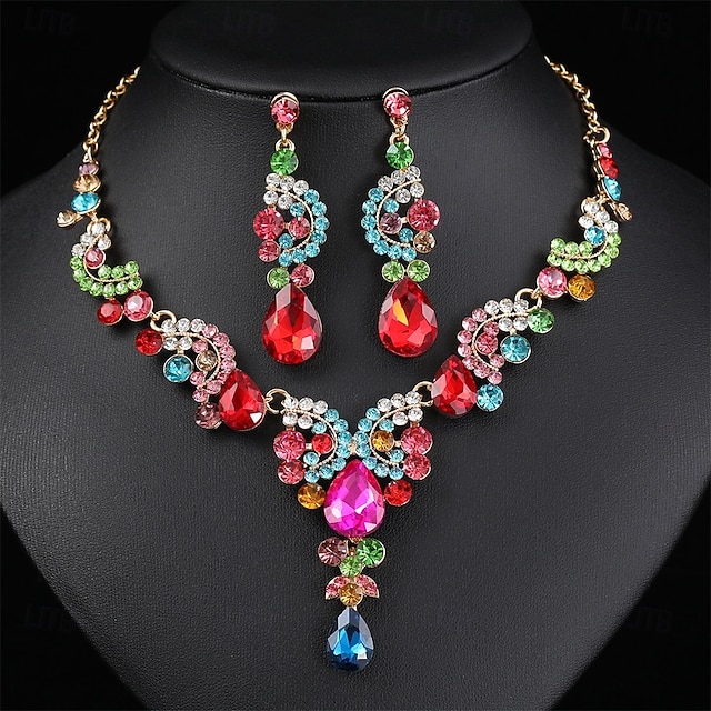  Parure de bijoux 2 Chrome 1 Collier Boucles d'oreilles Femmes Élégant ancien Mode Le style rétro Classique Parure de Bijoux Pour Mariage Soirée robe demoiselle d honneur