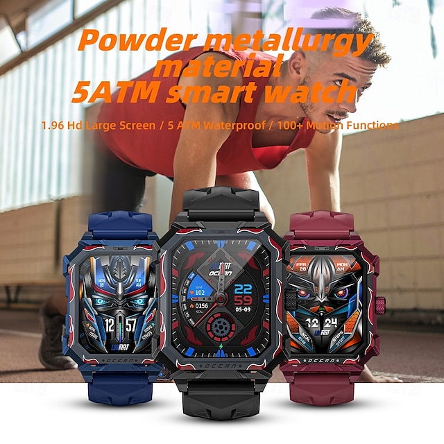  LOKMAT OCEAN MAX Montre intelligente 1.96 pouce Smartwatch Montre Connectée Bluetooth Podomètre Rappel d'appel Moniteur d'Activité Compatible avec Android iOS Femmes Hommes Longue Veille Appels Mains
