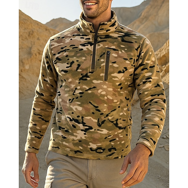  Herren Kampfhemd Fleece-Sweatshirt Viertelreißverschluss Sweatshirt Winter Draussen Thermowarm Oberteil Jagd Angeln Klettern Tarnung