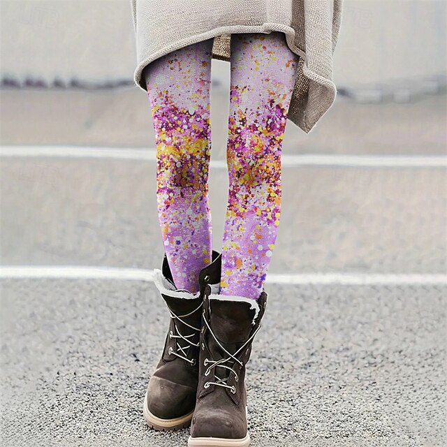 Women's Pants Trousers Leggings Cozy Leggings Streetwear Casual Full Length High Waist Graphic Prints Elastic Waist Print Breathability Comfortable Stretchy Vacation Street Daily Wear Purple Summer4