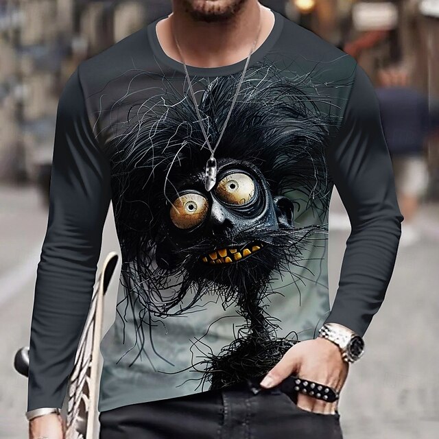 Halloween Men's Ghost 3D T Shirt Long Sleeve T shirt 3D Print Crew Neck Shirt Fashion Exaggerated Street Casual Daily Black Summer Spring Fall Clothing Apparel S M L XL XXL XXXL4