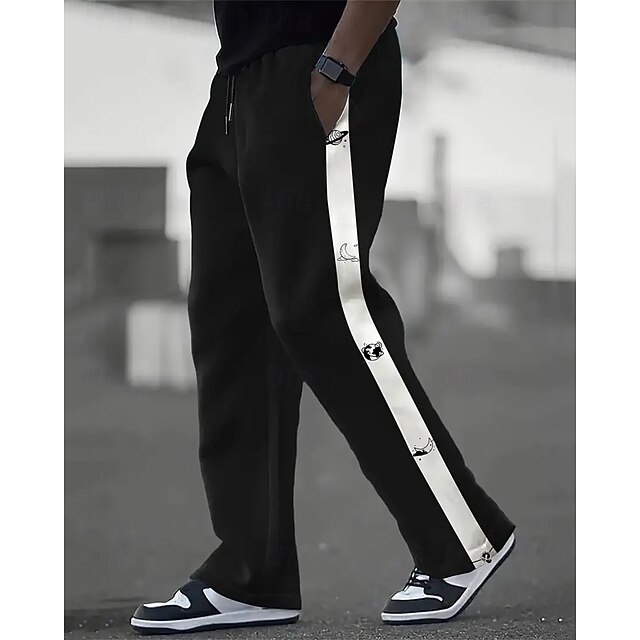 Men's Sweatpants Trousers Straight Leg Sweatpants Drawstring Pocket Elastic Waist Color Block Moon Comfort Sports Outdoor Daily Fashion Casual Black Khaki Micro-elastic4