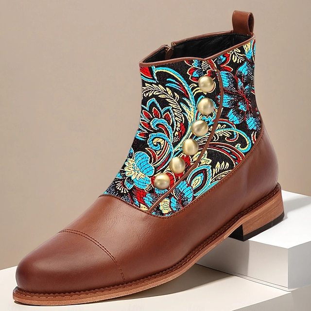  Homens Botas Caminhada Pele PU Tecido Jacquard Confortável Antiderrapante Respirável Botas / Botins Com Cadarço Marron Outono Inverno