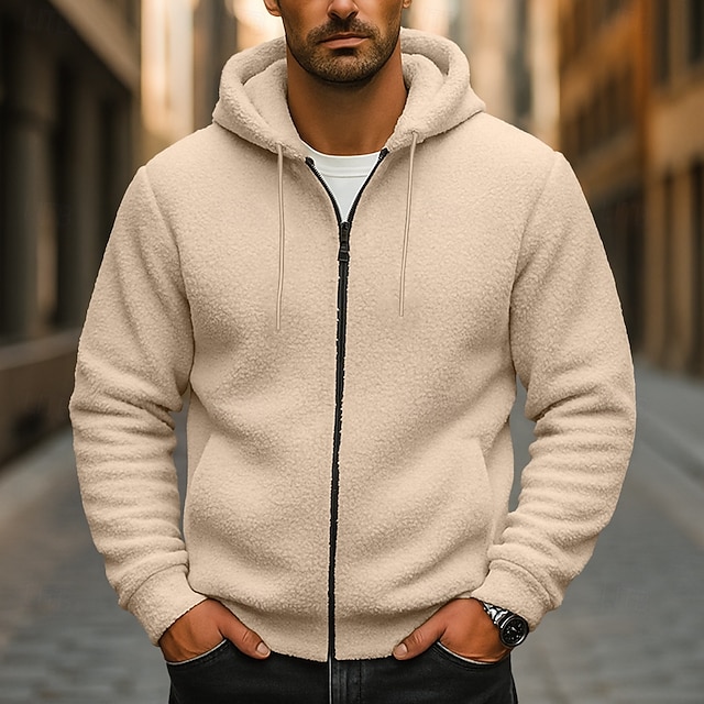  Per uomo Felpa con cappuccio Felpa con cappuccio a zip intera Felpa con cappuccio in pile Nero Blu marino Cachi Grigio Con Cappuccio Semplice Con zip Sport & Outdoor Casuale Quotidiano Streetwear