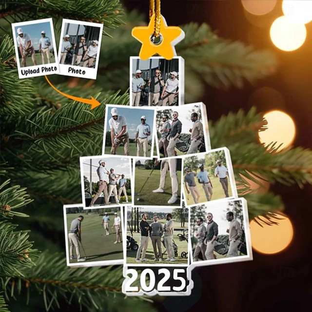 Personalized Christmas Tree Golfing Photo Ornaments Acrylic 2D Custom Picture Frame Decor Christmas Tree Xmas Decoration Hanging Pendant Gifts for Family and Friends 6