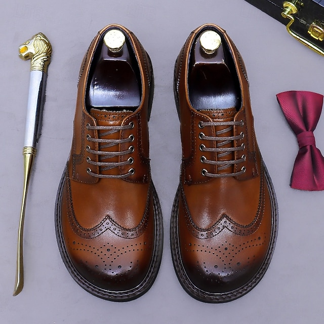  Herresko i brunt oxfordlæder - førsteklasses brogues i fuldnarvet okseskind med vingespidsdetaljer, klassisk snøredesign til forretningstøj, formelle møder og kontortøj