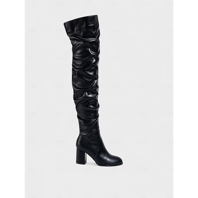 Stivali Donna Con Tacco A Zeppa 9 Cm – Modello Slouchy Al Ginocchio Con Bottoni, Pelle Vegana