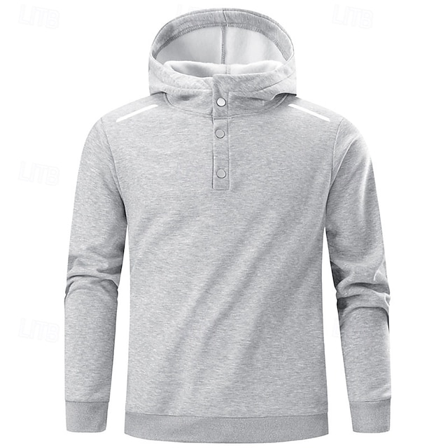  Hombre Sudadera Sudadera con capucha y botones Sudadera con capucha de lana Sudadera con capucha forrada de polar Negro Azul Marino Gris Claro Con Capucha Plano Retazos Bloque de Color Deporte Casual