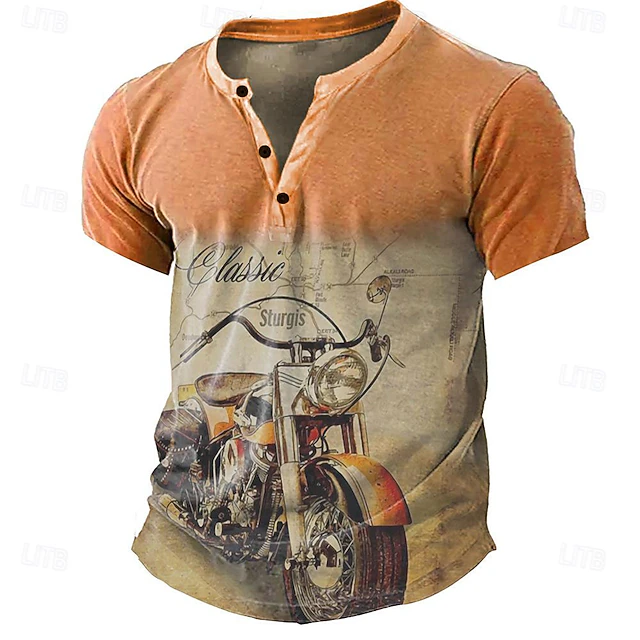 Men's Cowboy T shirt Henley Shirt Short Sleeve 3D Print Designer Retro Vintage Western Style Street Casual Daily Summer Spring Blue Orange Khaki Henley Henley T-Shirt 6