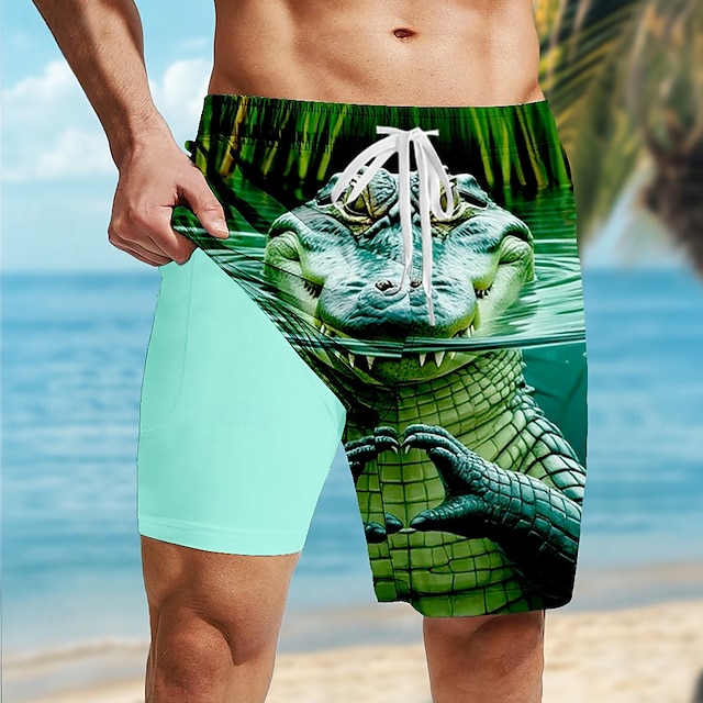 Men's Animal Chick Funny Lined Shorts 2 In 1 Board Shorts Swim Shorts Mid Waist Hawaiian Vacation Holiday Beach Wear Side Pockets With Compression P14408308