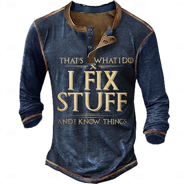  Miesten Kuvitettu Kirjain I Fix Stuff Henley-paita T-paidat Pitkähihainen 3D-tulostus Muoti Suunnittelija Mukavuus Kausaliteetti Arki-asut Bile 봄 & Syksy Musta Laivaston sininen Sininen Ruskea Harmaa